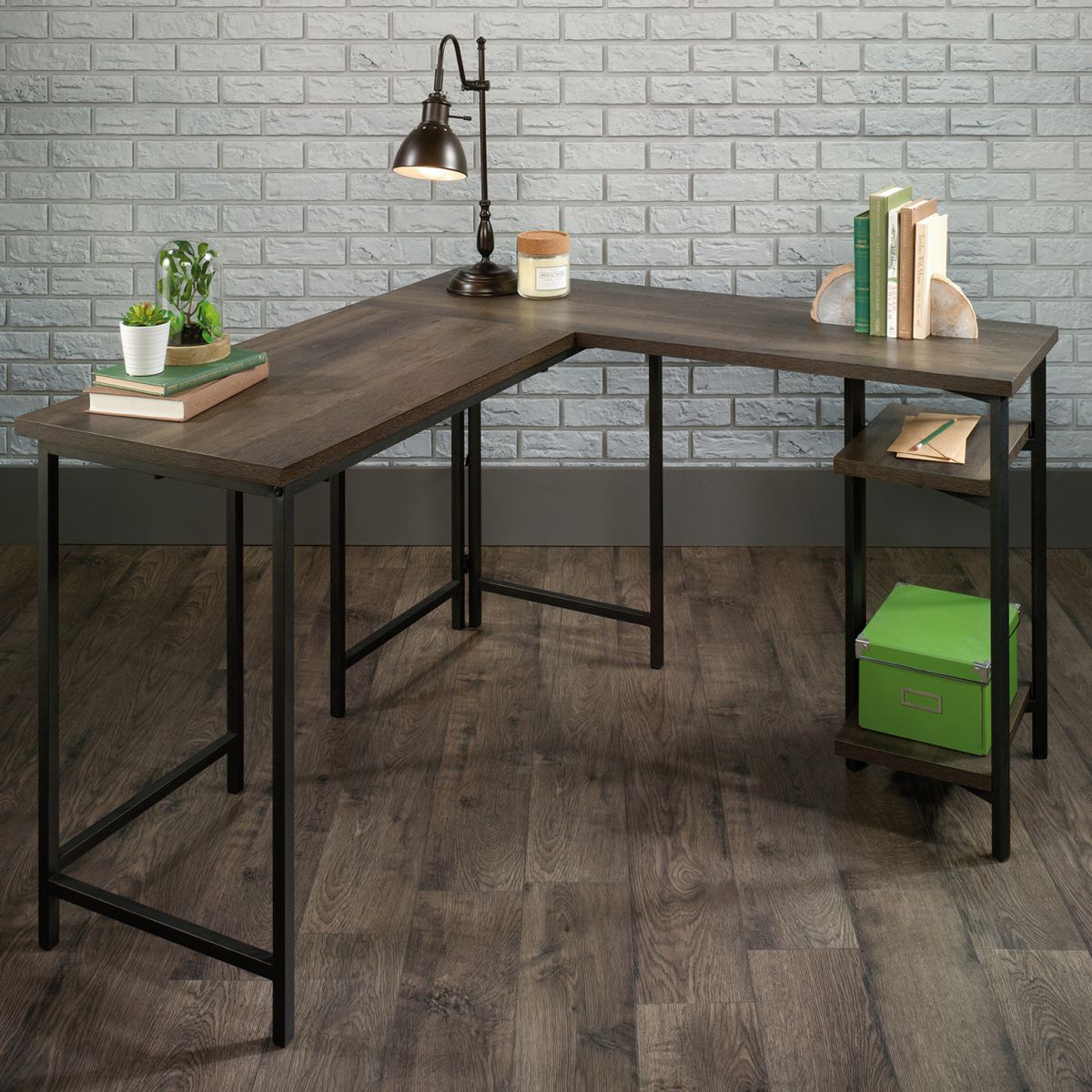 INDUSTRIAL STYLE L-SHAPED SMOKED OAK DESK CasaFenix