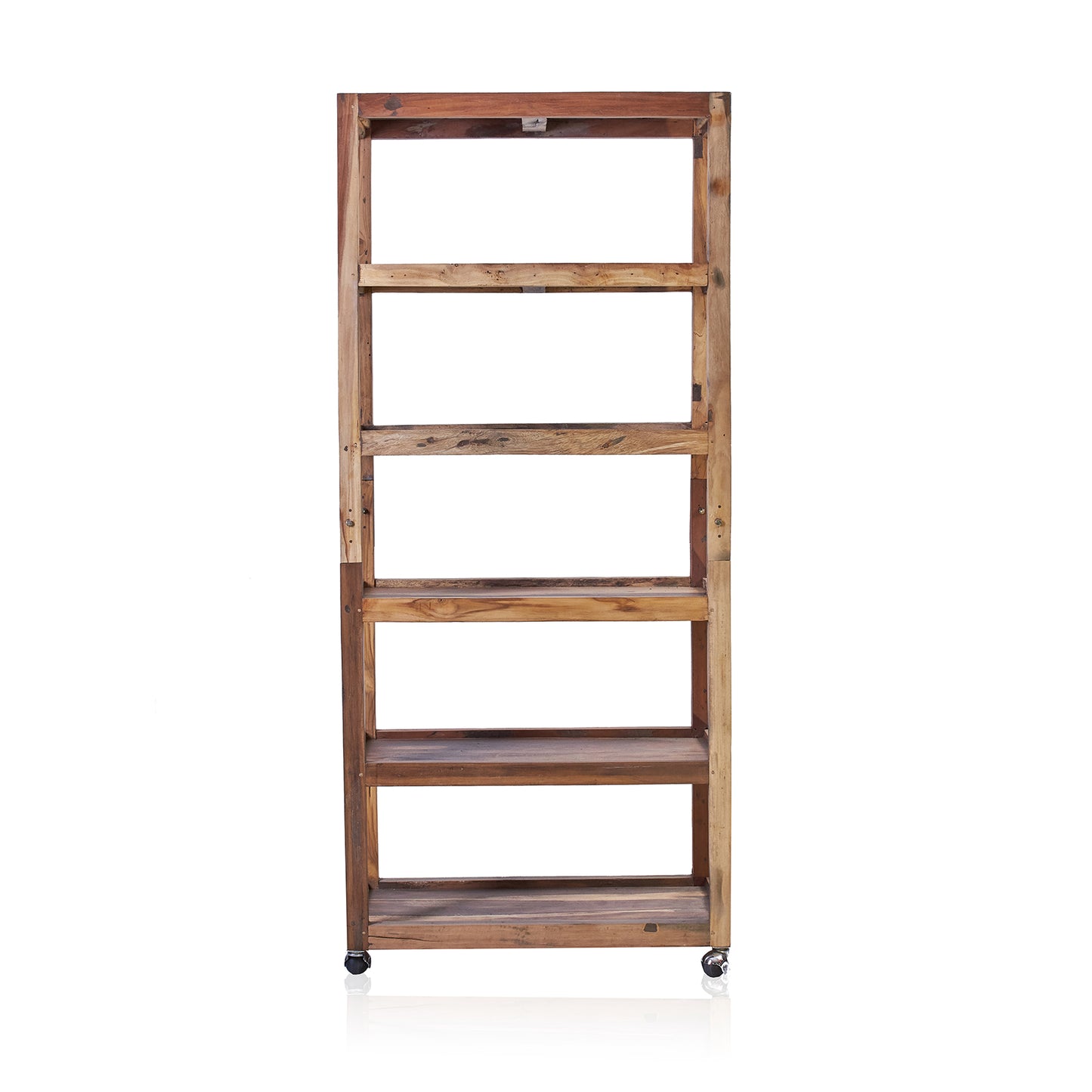 Six Shelf Display Unit with Casters - Recycled Teak Wood - CasaFenix