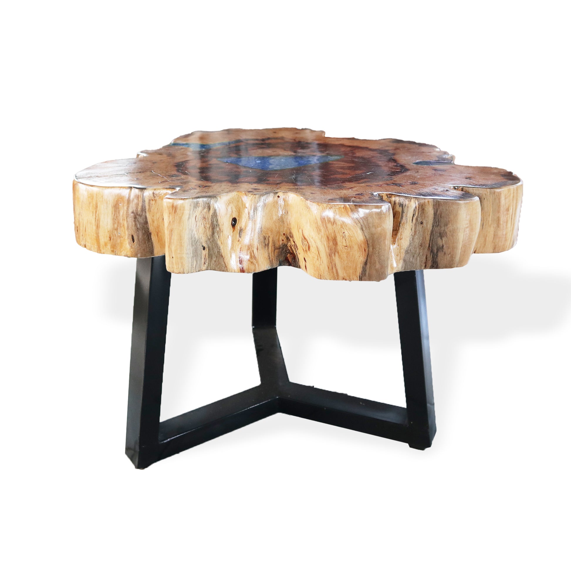 Tamarind Wood and Aqua Resin Coffee Table - Unique Design Metal Legs - CasaFenix