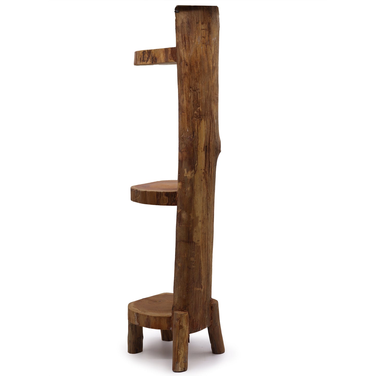 Natural Teak Log Shelve Display 3 Shelves  100cm High Plant Stand - CasaFenix