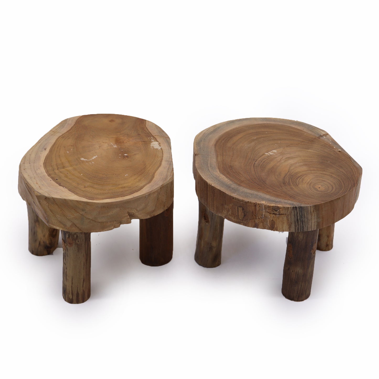 Medium size Pair of Recycled Teak Pad Display Stands - Width 27 x H15cm Lamp Tables - CasaFenix