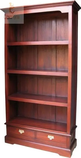 2 Drawer Large Mahogany Bookcase 3 Fixed Shelves CasaFenix