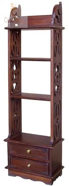 2 Drawer Large Mahogany Wall Mounted Bookcase 3 Fixed Shelves - CasaFenix