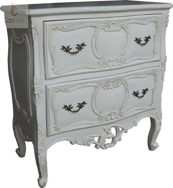 2 Drawer Rococo Shaped 2 Drawer Chest Solid Mahogany Bedroom Storage CasaFenix