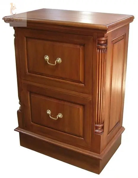 2 Drawer Solid Mahogany Filing Cabinet with Brass Handles Column Georgian Collection - CasaFenix