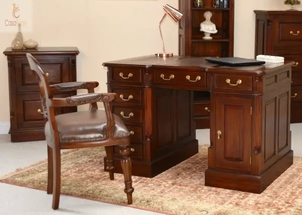 2 Drawer Solid Mahogany Filing Cabinet with Brass Handles Column Georgian Collection - CasaFenix