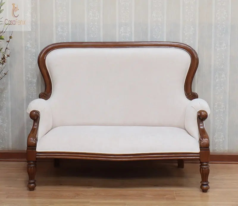 2 Seat Lounge Upholstered Bedroom Sofa Antique Reproduction Solid Mahogany CasaFenix