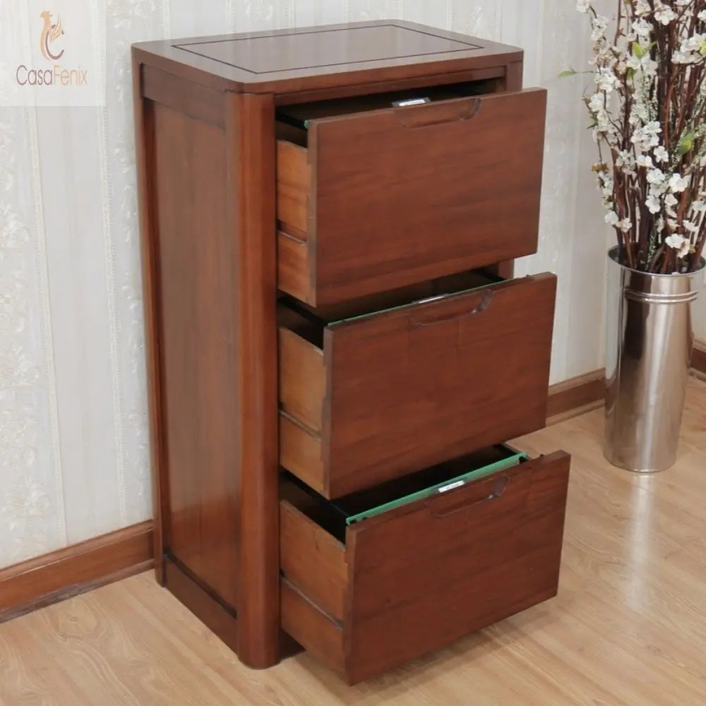 3 Drawer Solid Mahogany Filing Cabinet Contemporary Bude Collection - CasaFenix