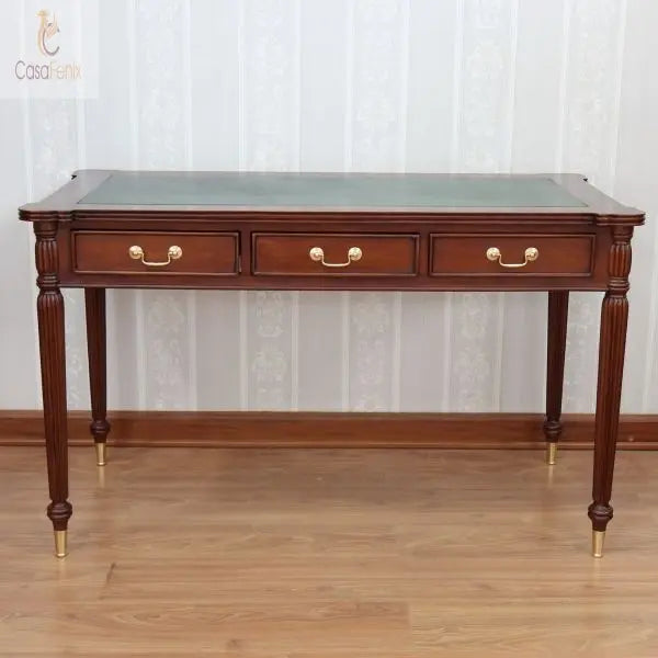 3 Drawer Writing Desk Solid Mahogany Antique Reproduction CasaFenix