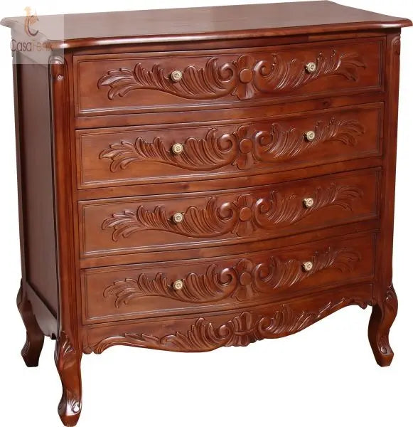 4 Drawer Rococo Shaped Chest Solid Mahogany Bedroom Storage CasaFenix