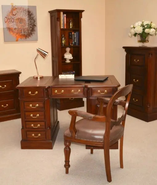 4 Drawer Solid Mahogany Filing Cabinet with Brass Handles Column Georgian Collection - CasaFenix