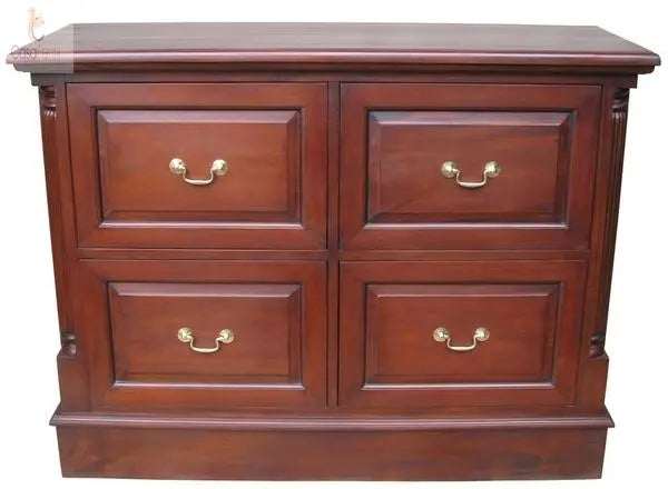 4 Drawer Solid Mahogany Filing Cabinet with Brass Handles Column Georgian Collection - CasaFenix