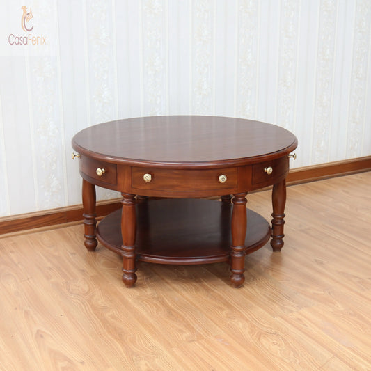 6 Drawer Round Solid Mahogany Coffee Table - CasaFenix