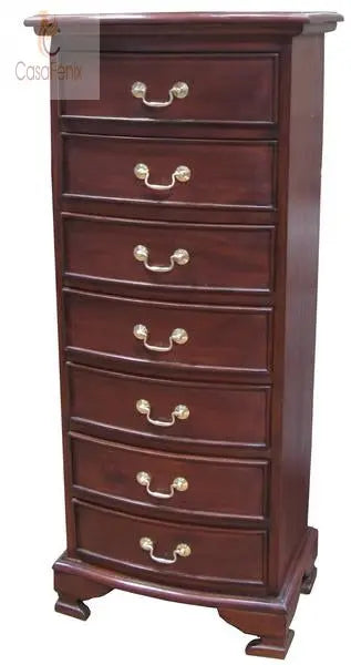 7 Drawer Bow Front Solid Mahogany Filing Chest with Brass Handles Column Georgian Collection - CasaFenix
