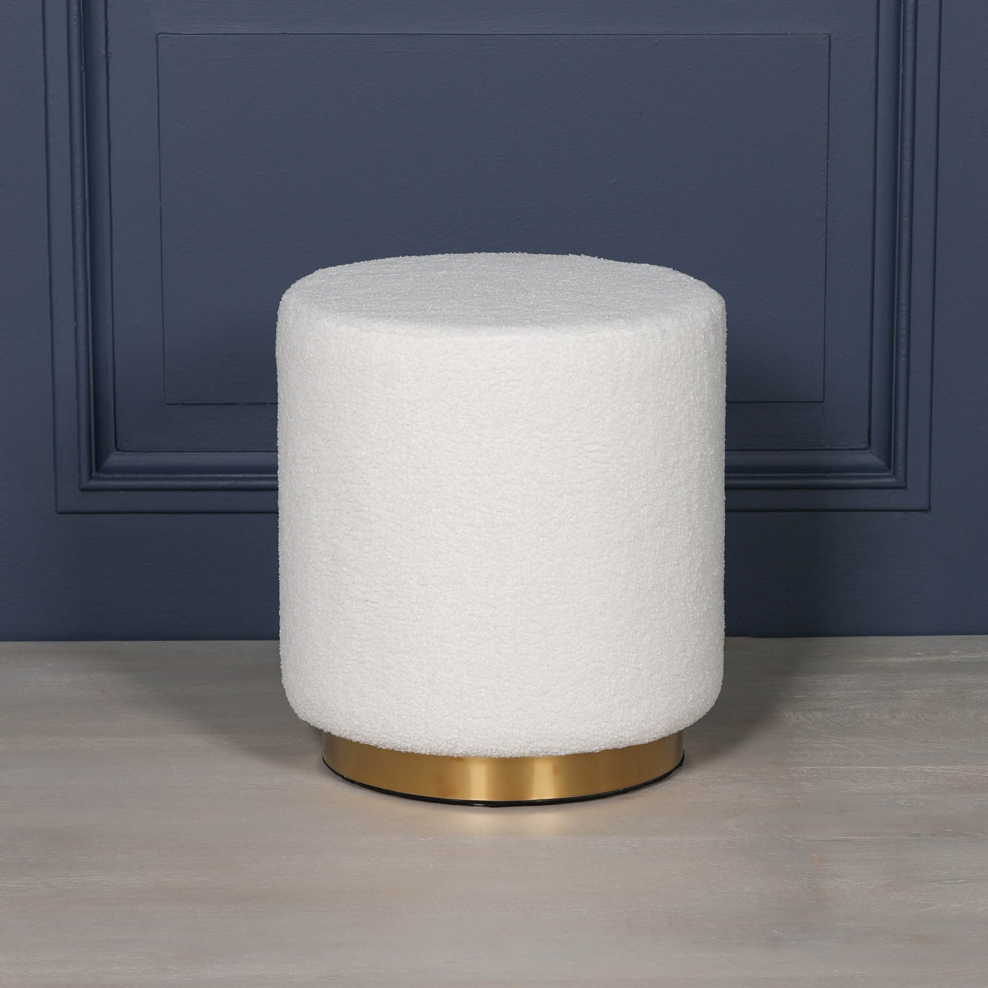 Boucle Round Stool with Gold Base Side Table CasaFenix