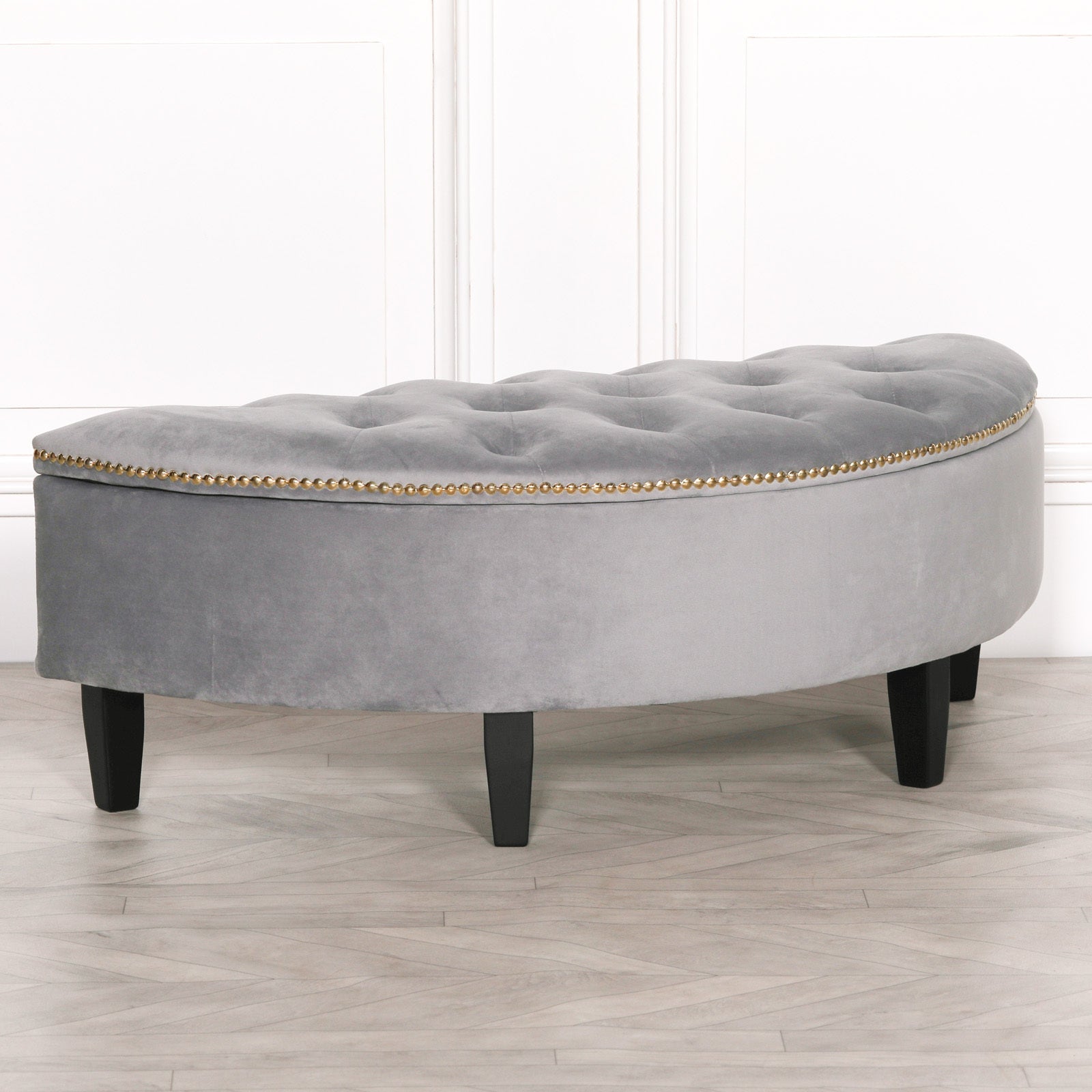 Grey Velvet Storage Pouf Ottoman CasaFenix