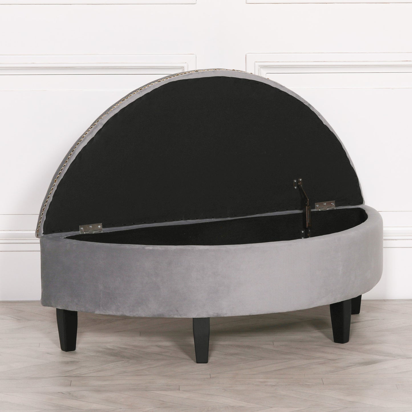 Grey Velvet Storage Pouf Ottoman CasaFenix