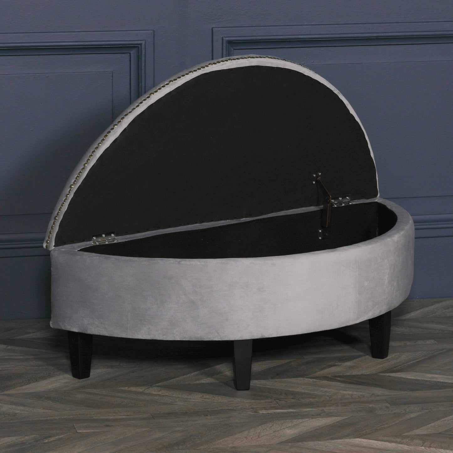 Grey Velvet Storage Pouf Ottoman CasaFenix