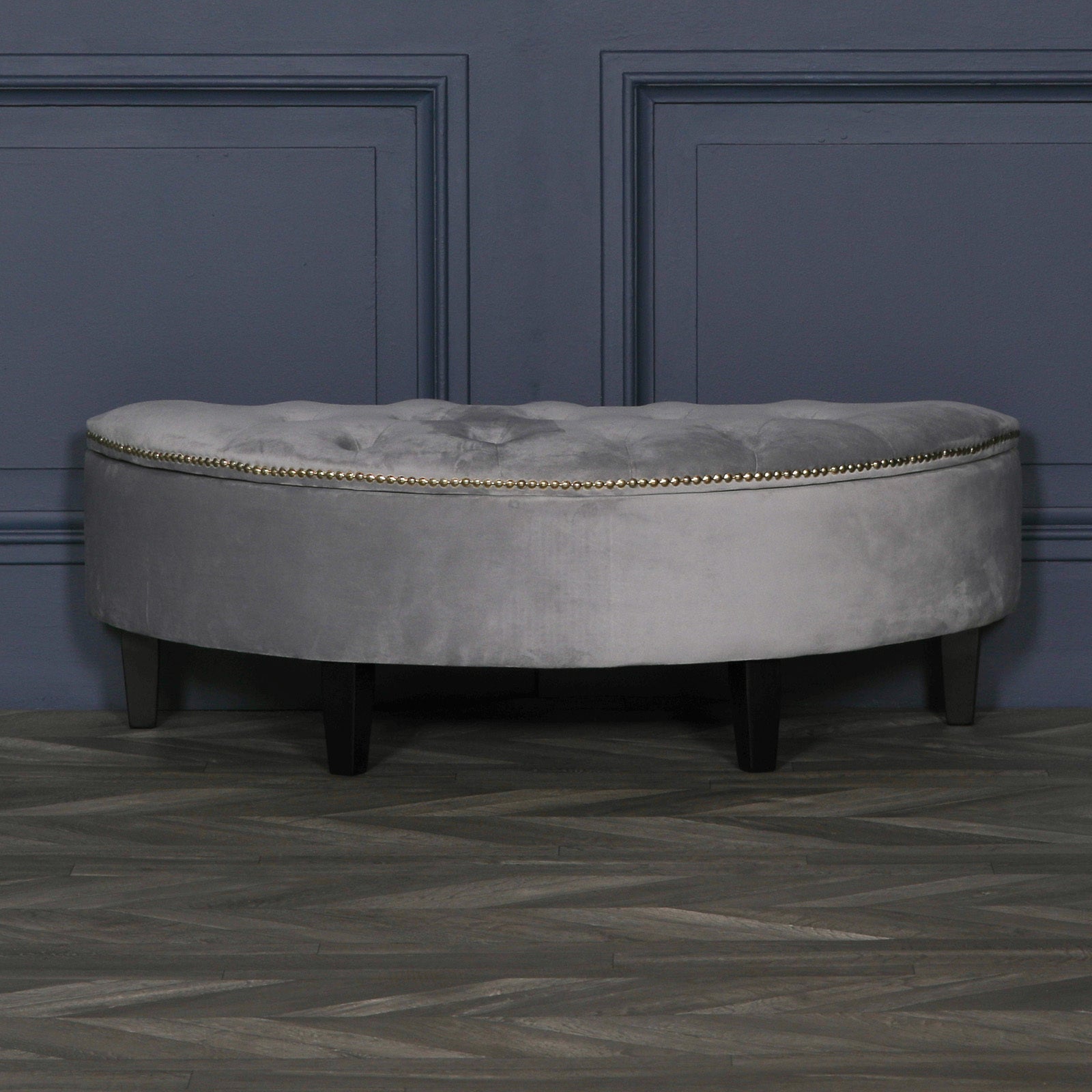 Grey Velvet Storage Pouf Ottoman CasaFenix