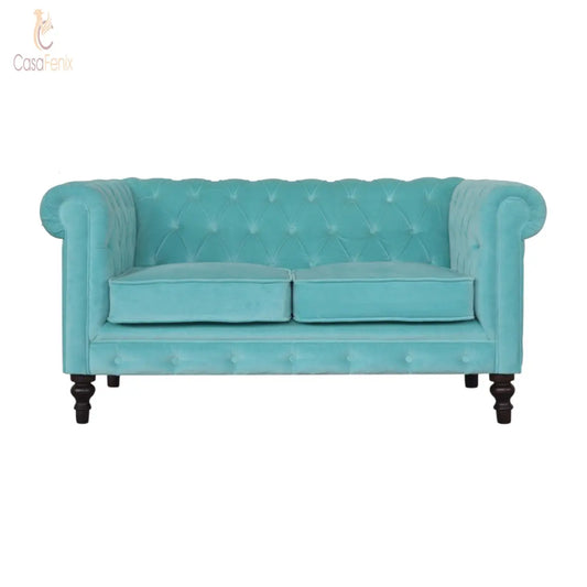 Aqua Velvet 2 Seat Chesterfield Sofa - CasaFenix