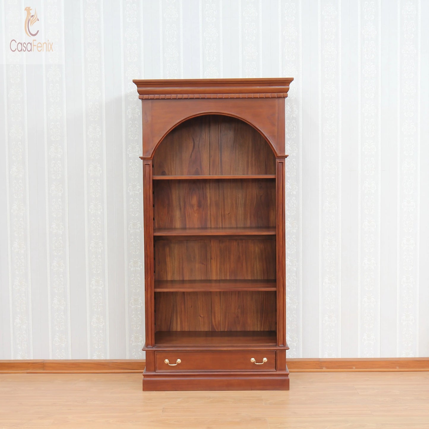 Arch Top Tall Bookcase 3 Adjustable Shelves Solid Mahogany Premium range CasaFenix