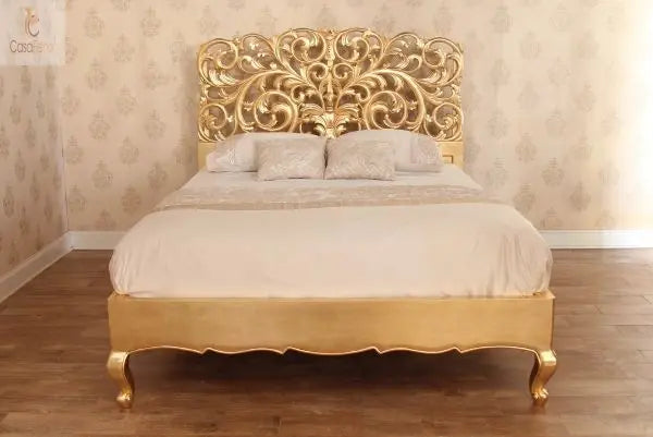 Art Nouveau Style Heavily Carved Mahogany Rococo Bed Low Foot Board Premium Range - CasaFenix