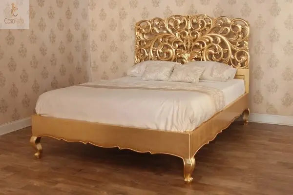 Art Nouveau Style Heavily Carved Mahogany Rococo Bed Low Foot Board Premium Range - CasaFenix