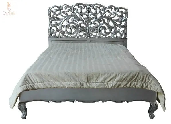 Art Nouveau Style Heavily Carved Mahogany Rococo Bed Low Foot Board Premium Range - CasaFenix