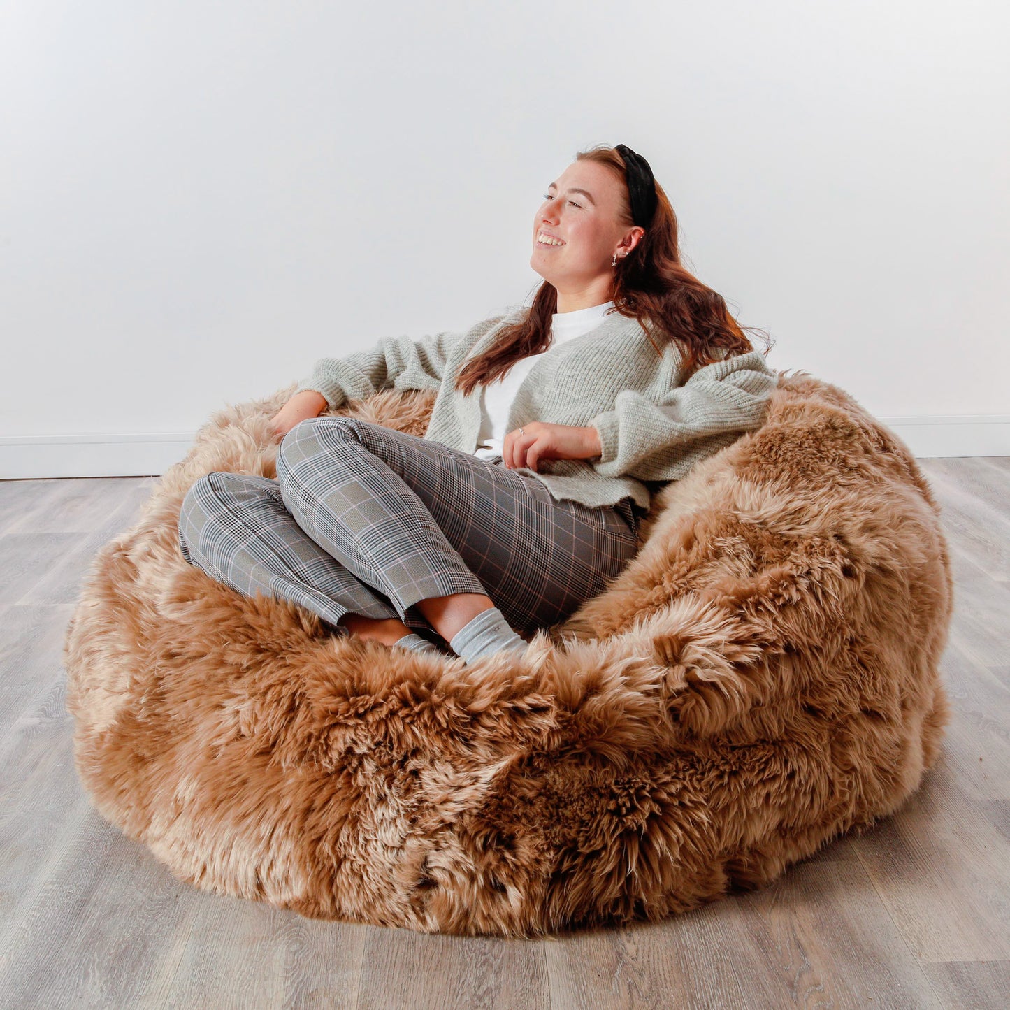 XXL Luxurious Light Brown Genuine Sheepskin Beanbag - CasaFenix