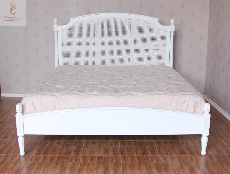 Beautiful Colonial Style Rattan Bed Solid Mahogany With a Low Foot Board Premium Range - CasaFenix