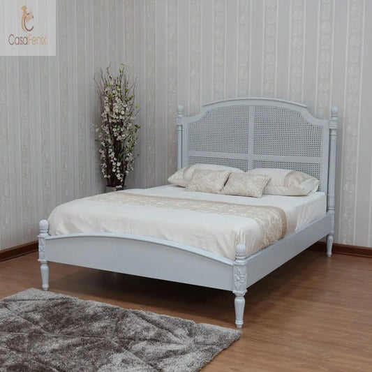 Beautiful Colonial Style Rattan Bed Solid Mahogany With a Low Foot Board Premium Range - CasaFenix