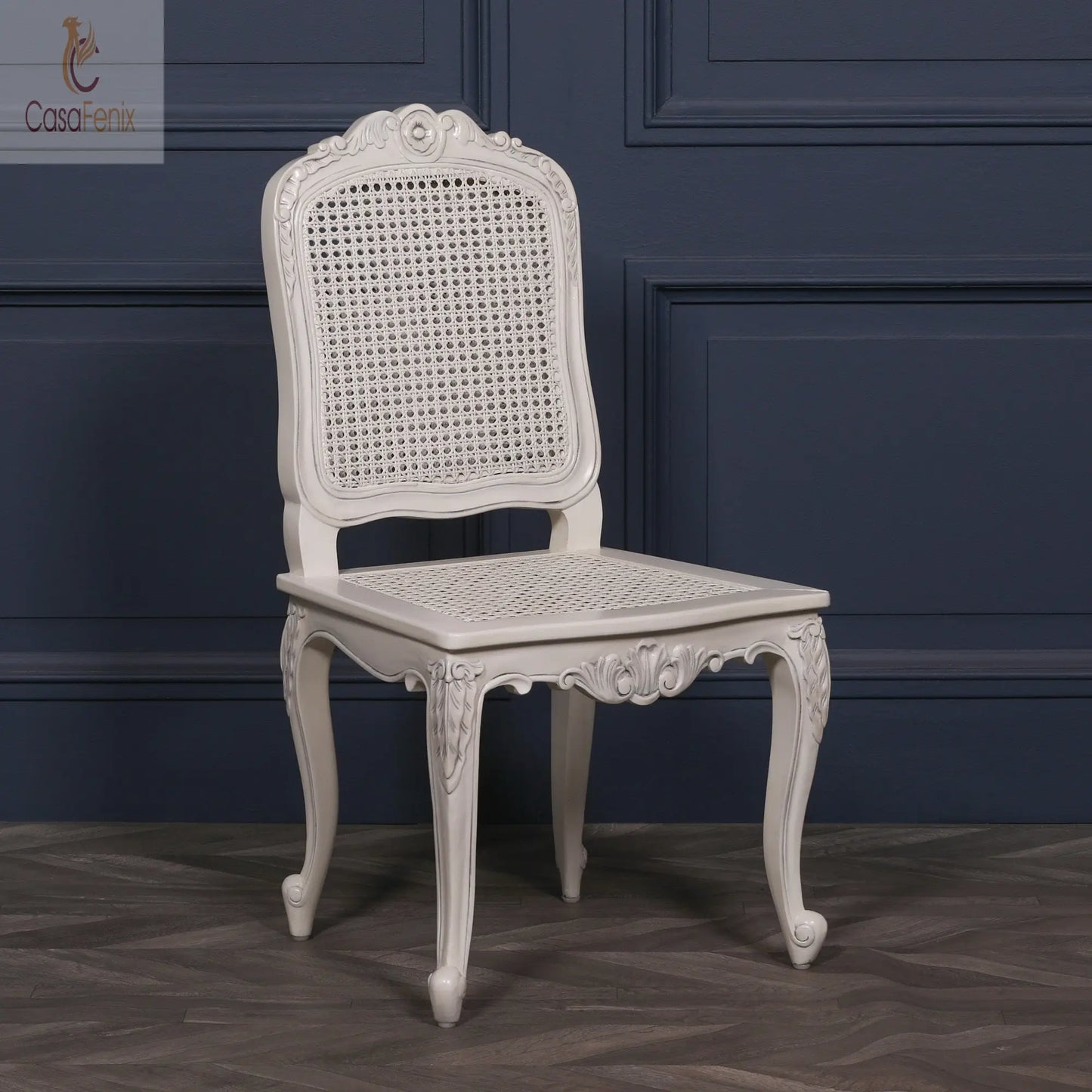 Off White Rattan Dining / Bedroom Chair Mahogany Wood - CasaFenix