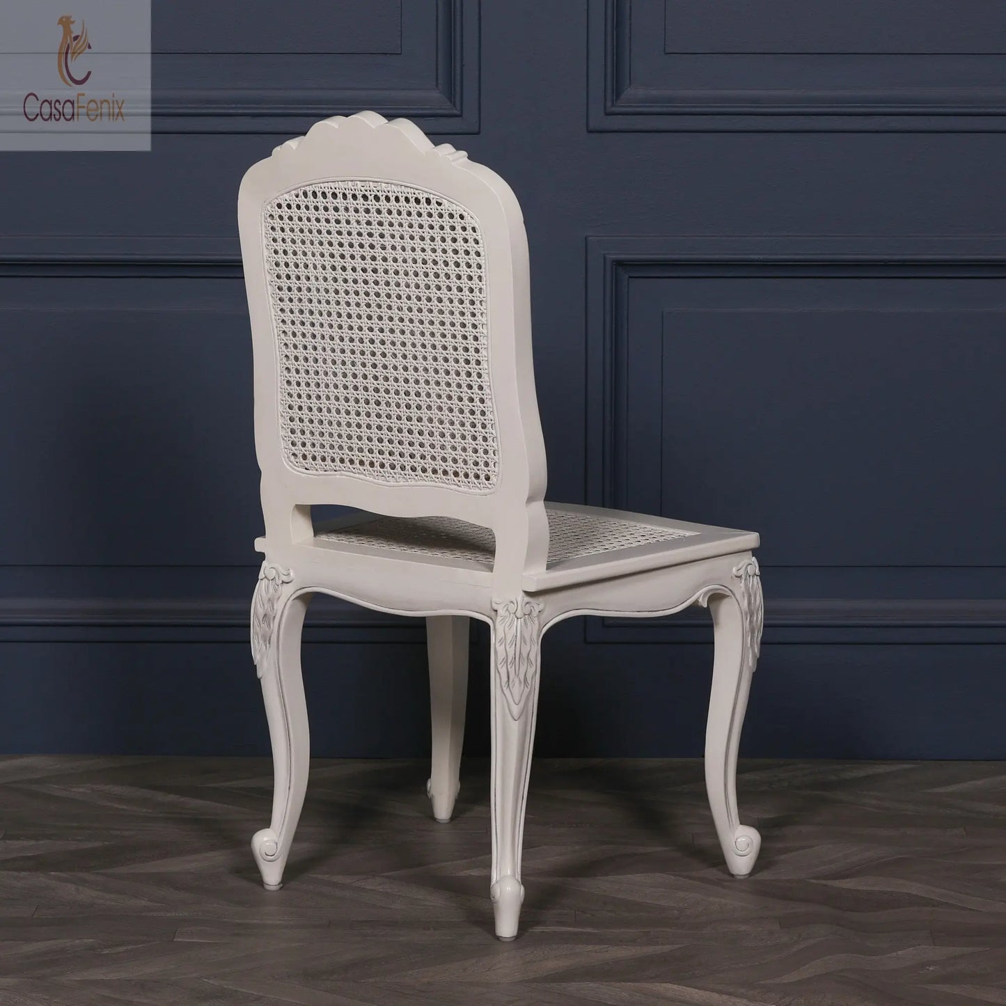 Off White Rattan Dining / Bedroom Chair Mahogany Wood - CasaFenix