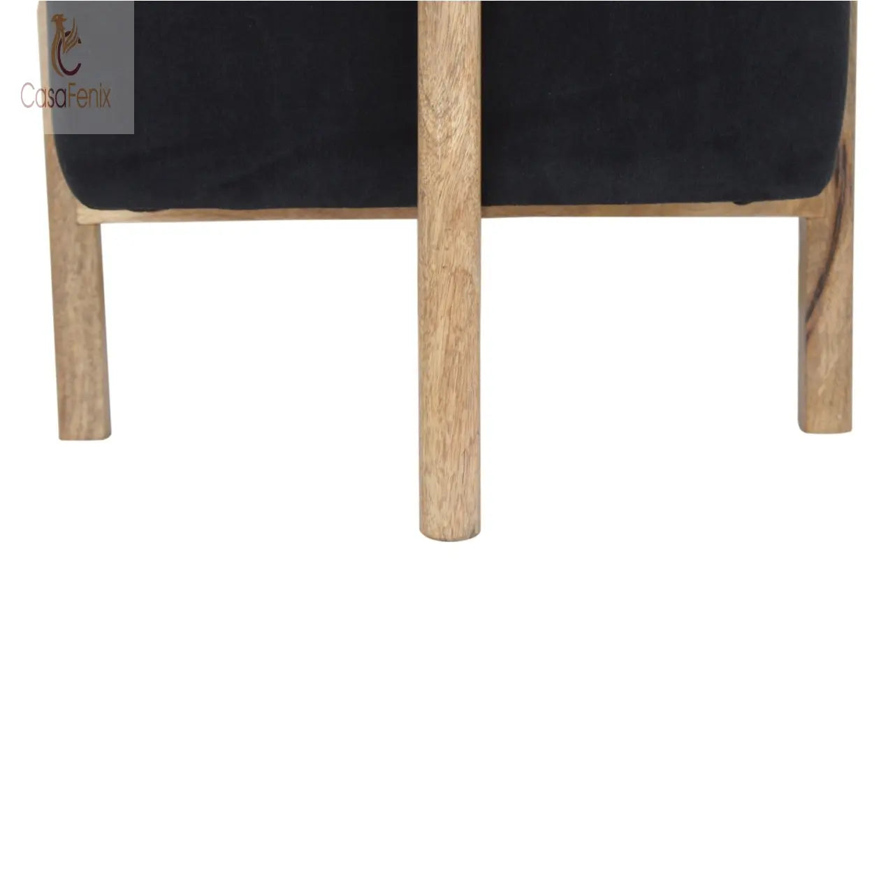 Black Velvet Footstool with Solid Wood Legs - CasaFenix