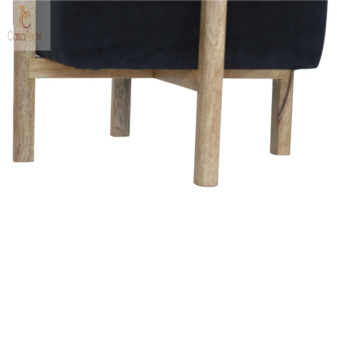 Black Velvet Footstool with Solid Wood Legs - CasaFenix