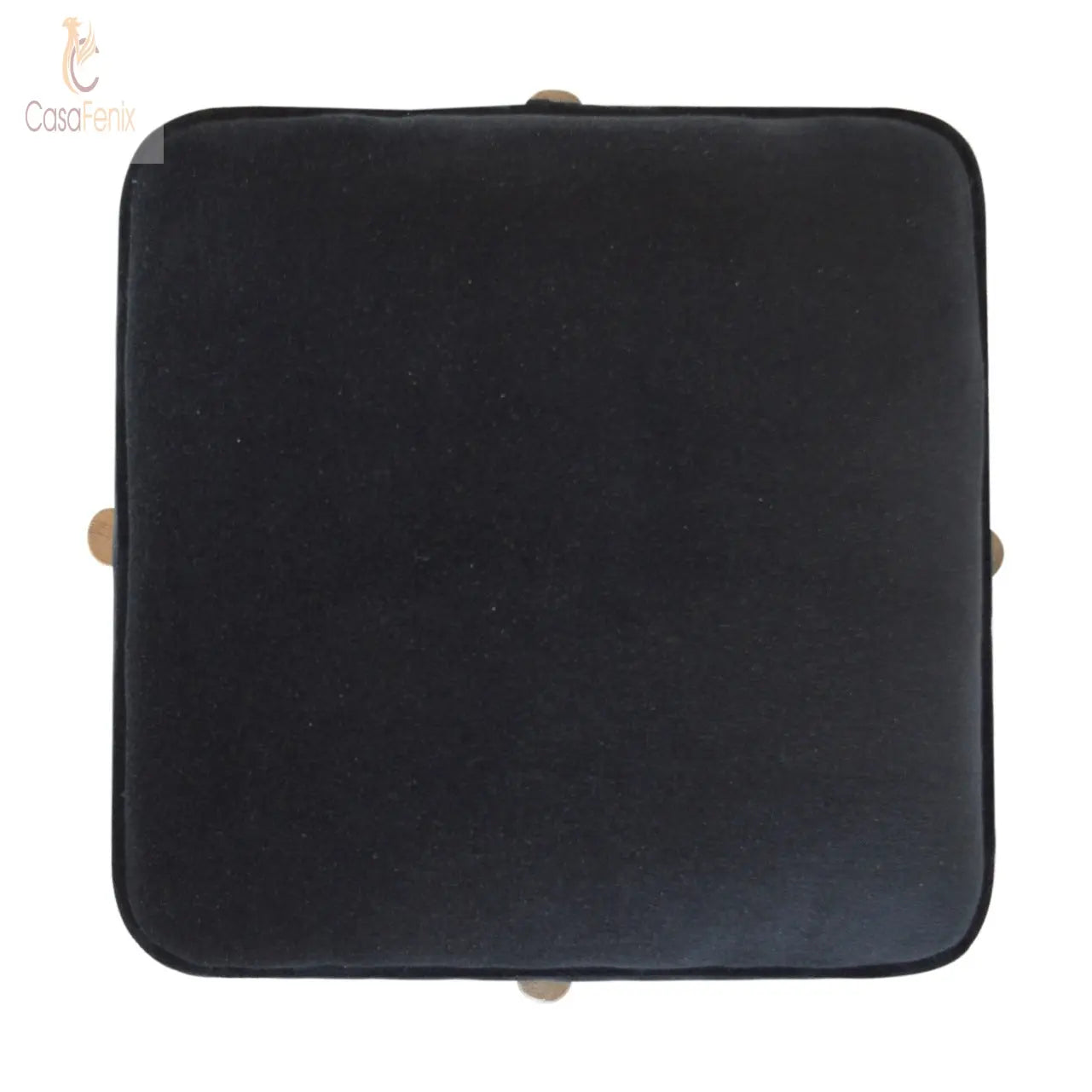 Black Velvet Footstool with Solid Wood Legs - CasaFenix