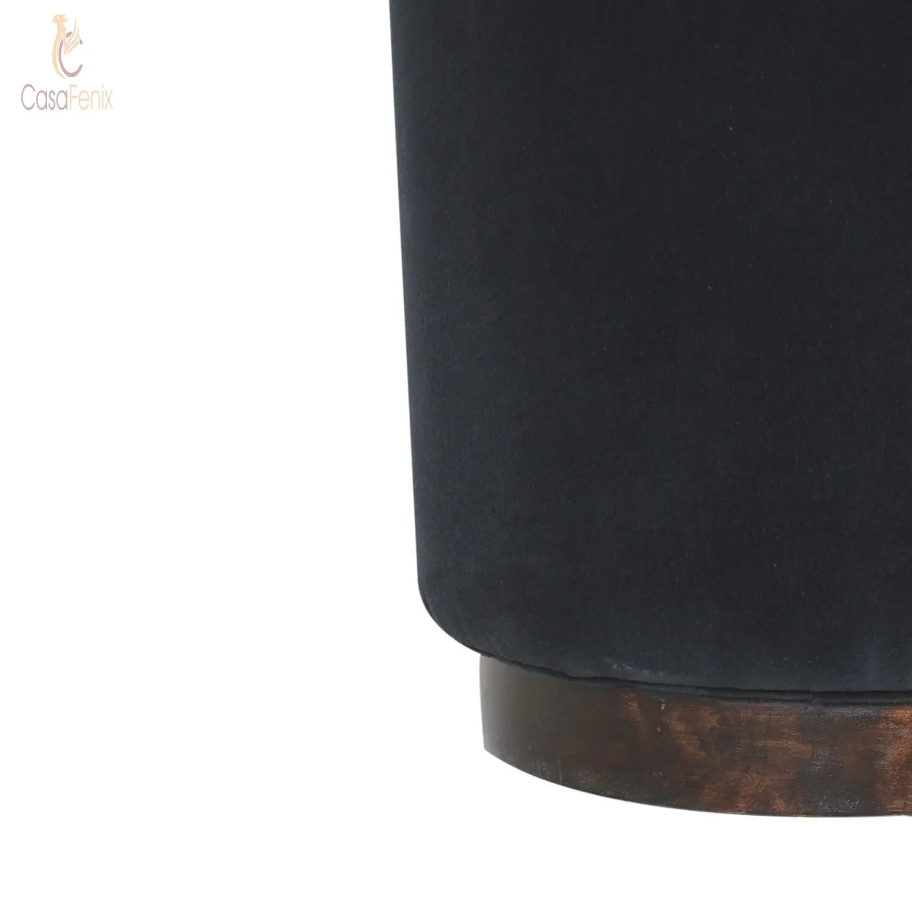 Black Velvet Upholstered Footstool with Wooden Base - CasaFenix