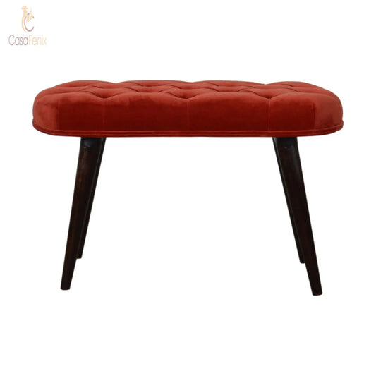 Brick Red Cotton Velvet Deep Button Bedroom Bench - CasaFenix