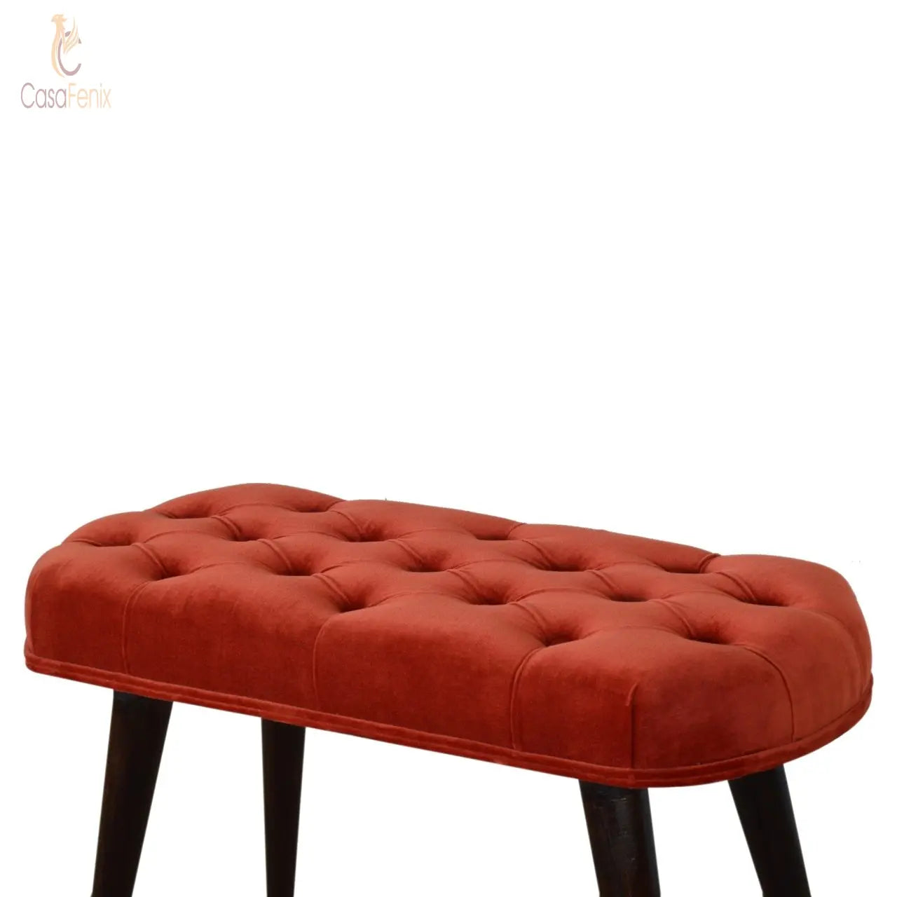 Brick Red Cotton Velvet Deep Button Bedroom Bench - CasaFenix