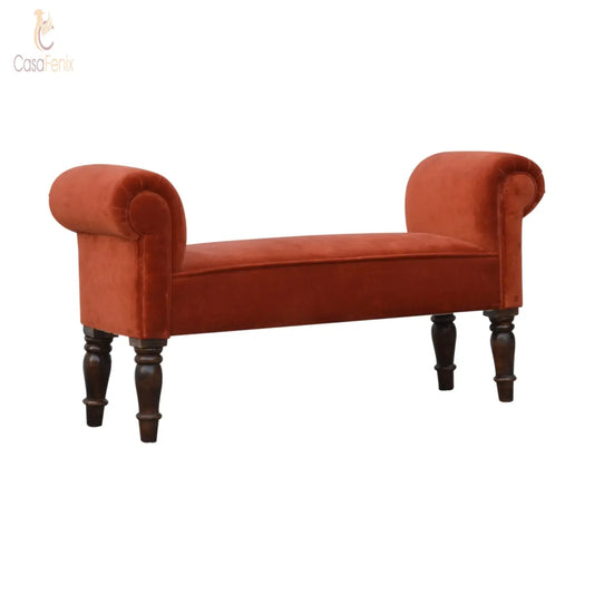 Brick Red Velvet Bench Bedroom Upholstered Seat Benches CasaFenix