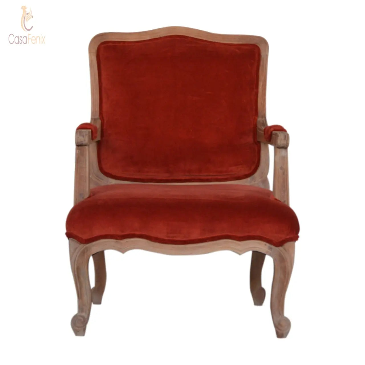 Brick Red Velvet French Style Bedroom Armchair Chair - CasaFenix