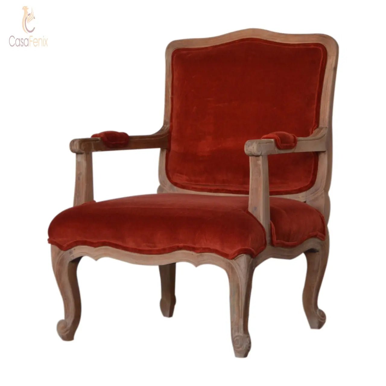 Brick Red Velvet French Style Bedroom Armchair Chair - CasaFenix