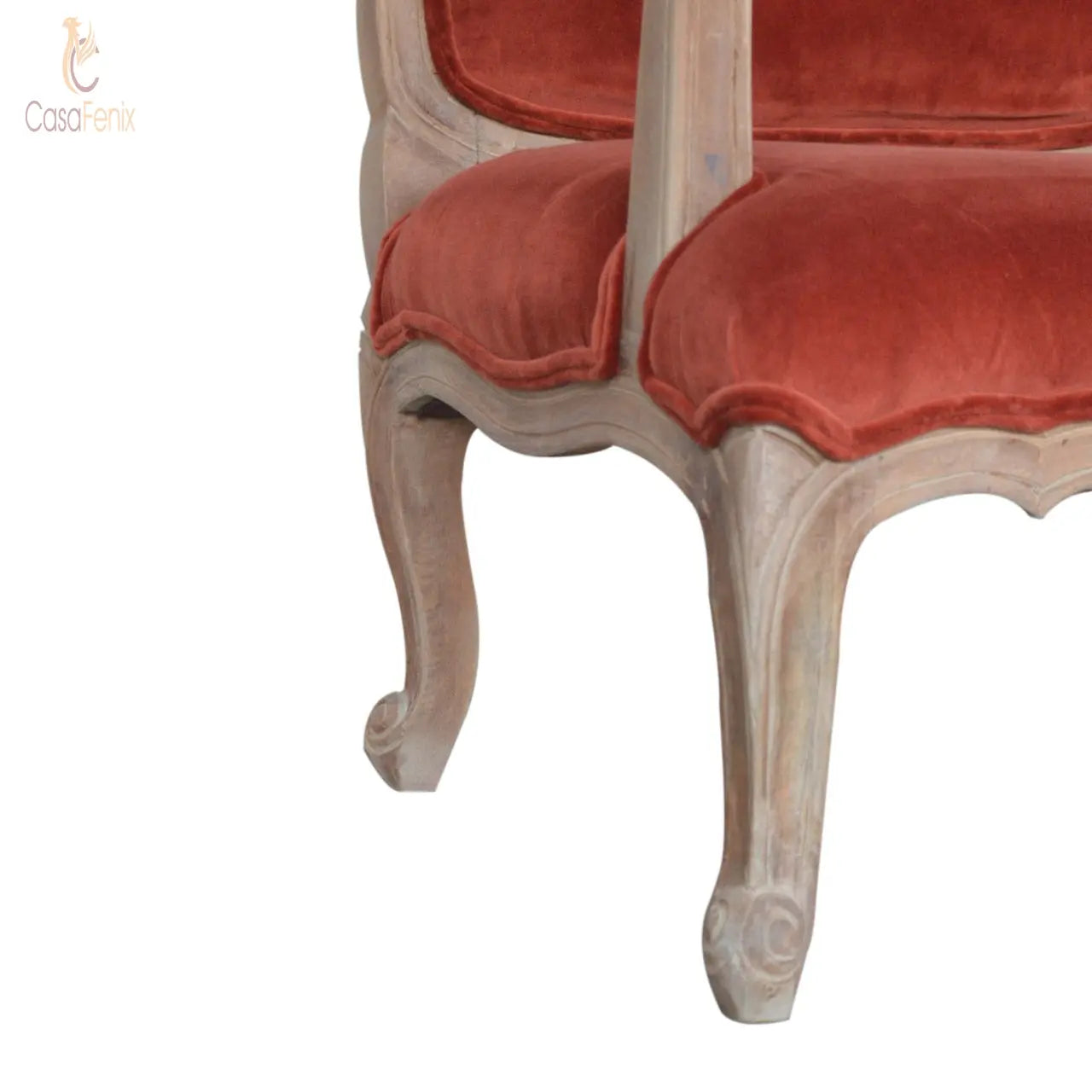 Brick Red Velvet French Style Bedroom Armchair Chair - CasaFenix