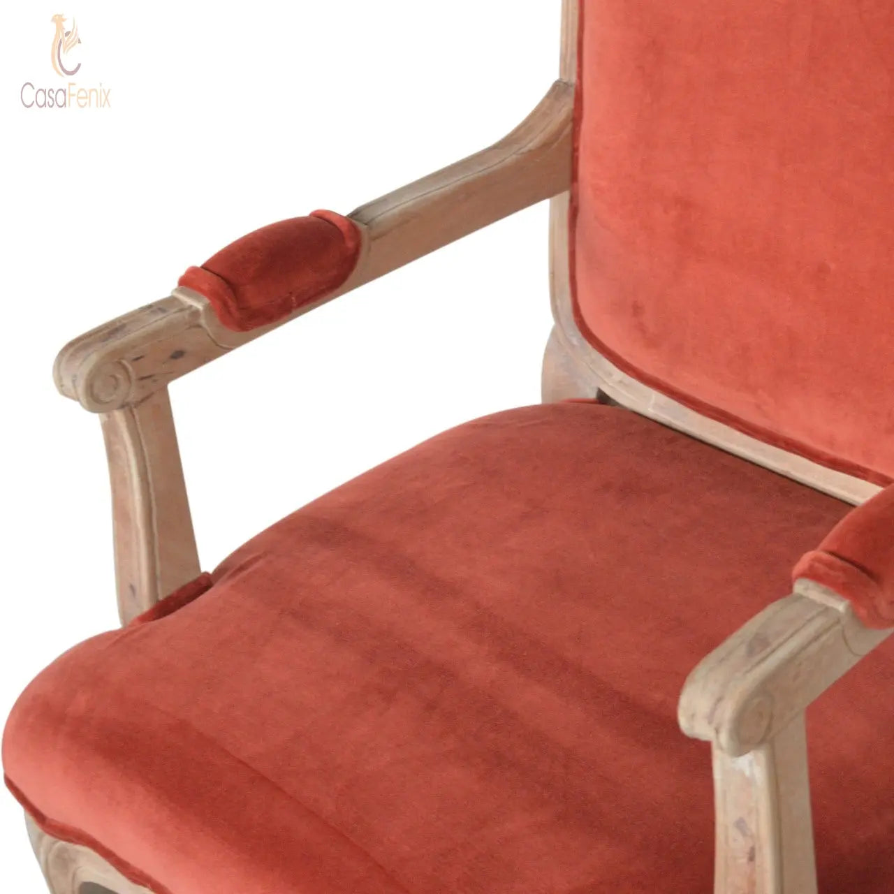 Brick Red Velvet French Style Bedroom Armchair Chair - CasaFenix