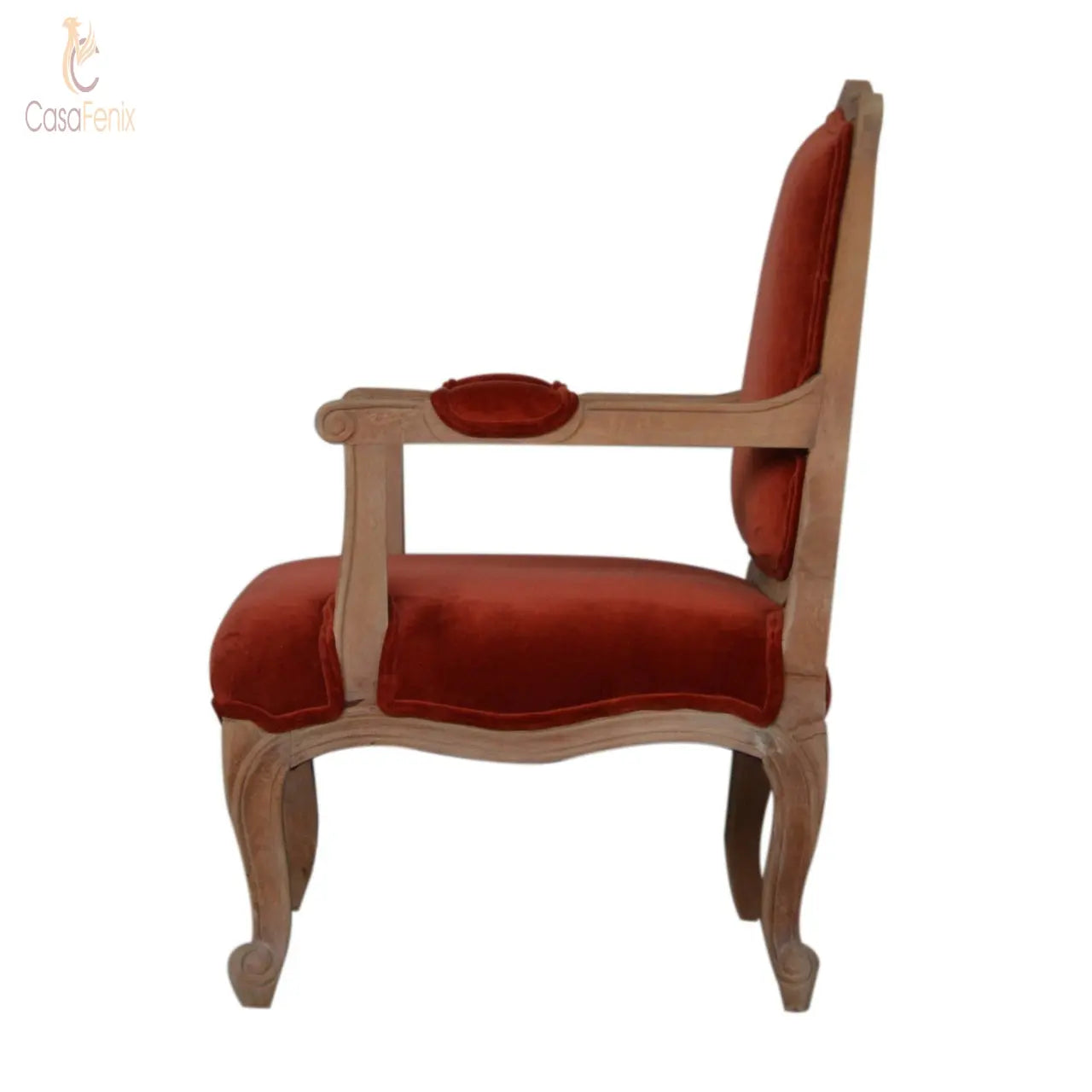 Brick Red Velvet French Style Bedroom Armchair Chair - CasaFenix