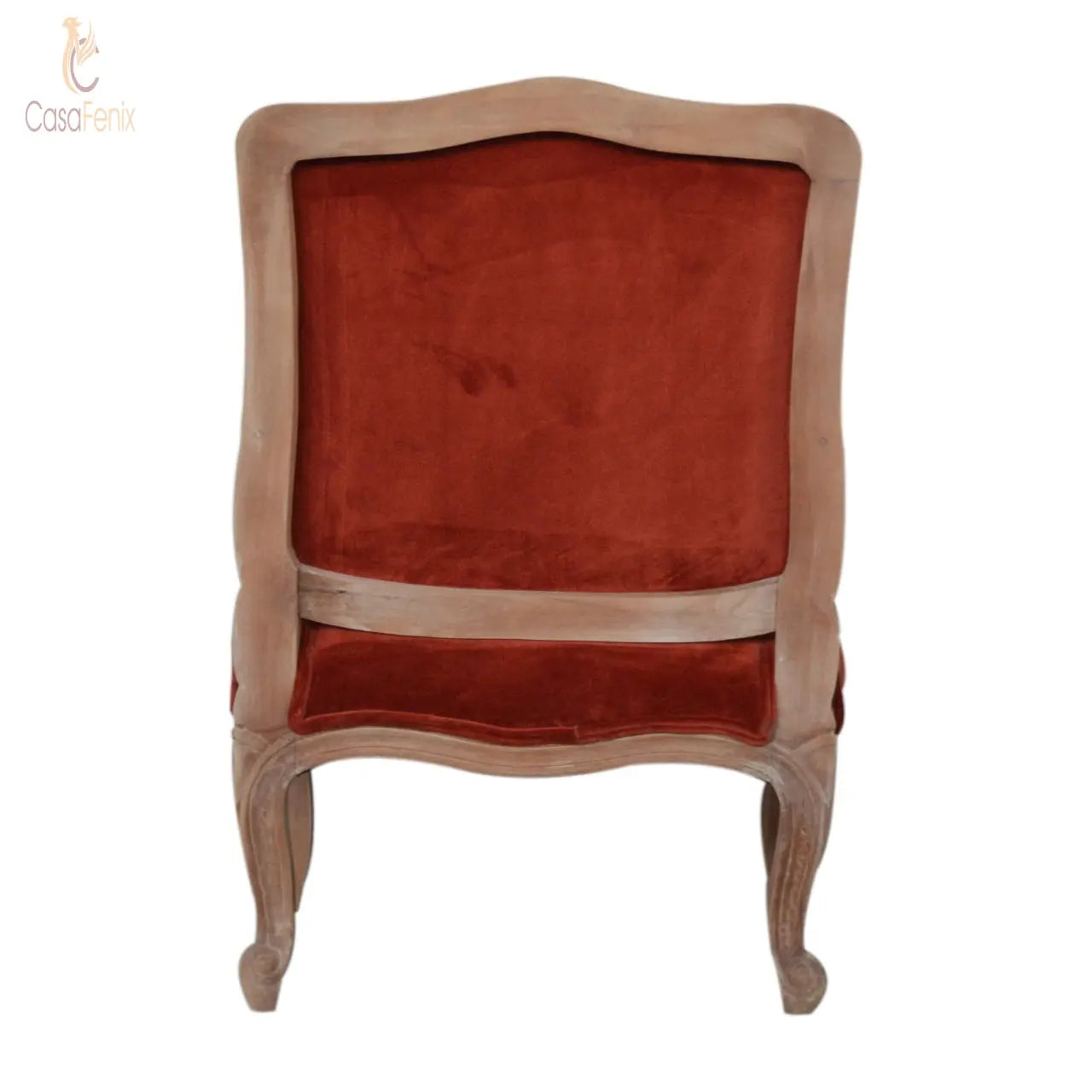 Brick Red Velvet French Style Bedroom Armchair Chair - CasaFenix