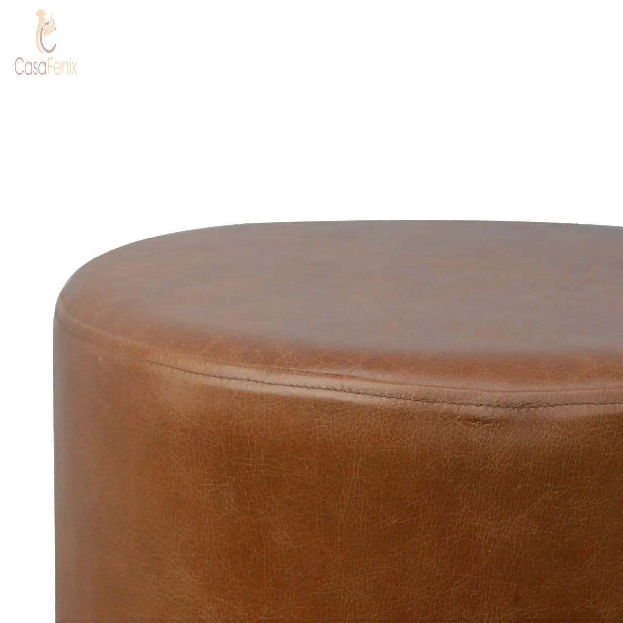 Brown Buffalo Leather Footstool with Gold Base - CasaFenix