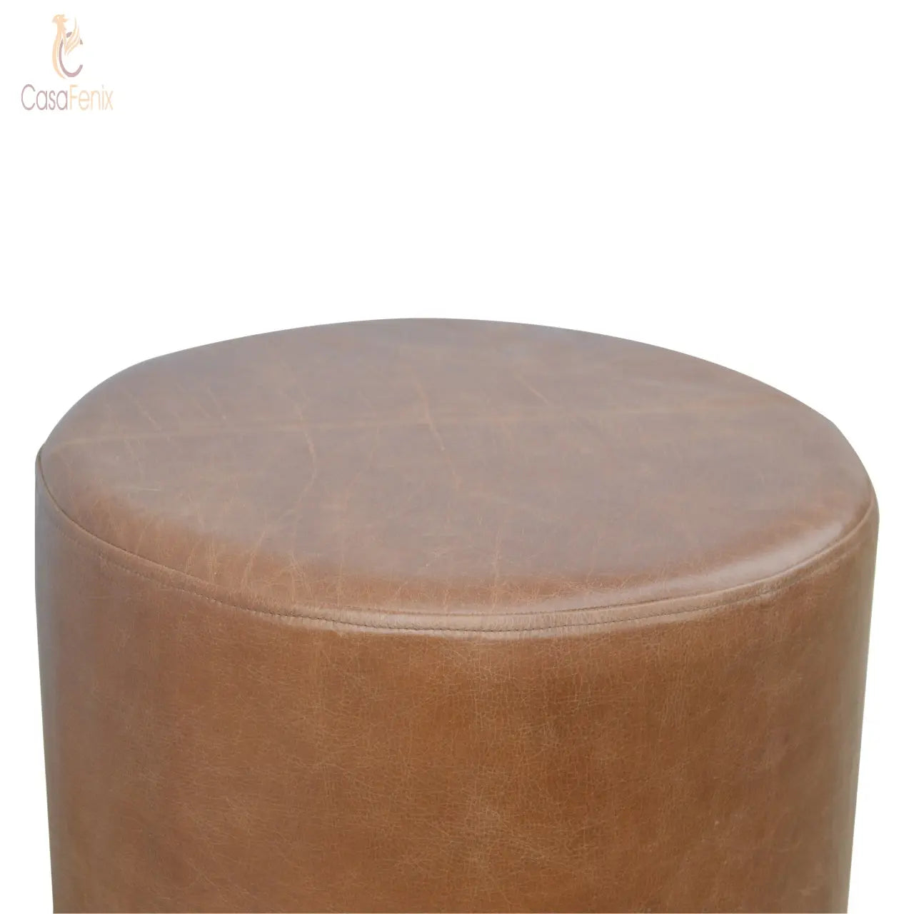 Brown Buffalo Leather Footstool with Gold Base - CasaFenix