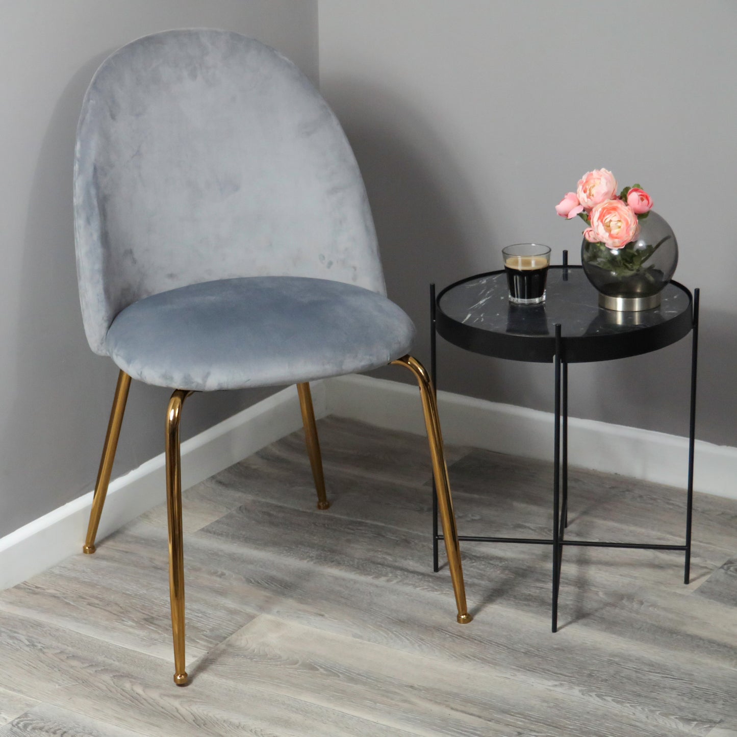 Pair of Gatsby styled Grey Velvet Dining Chairs - Gold Legs (set of 2) Chair CasaFenix