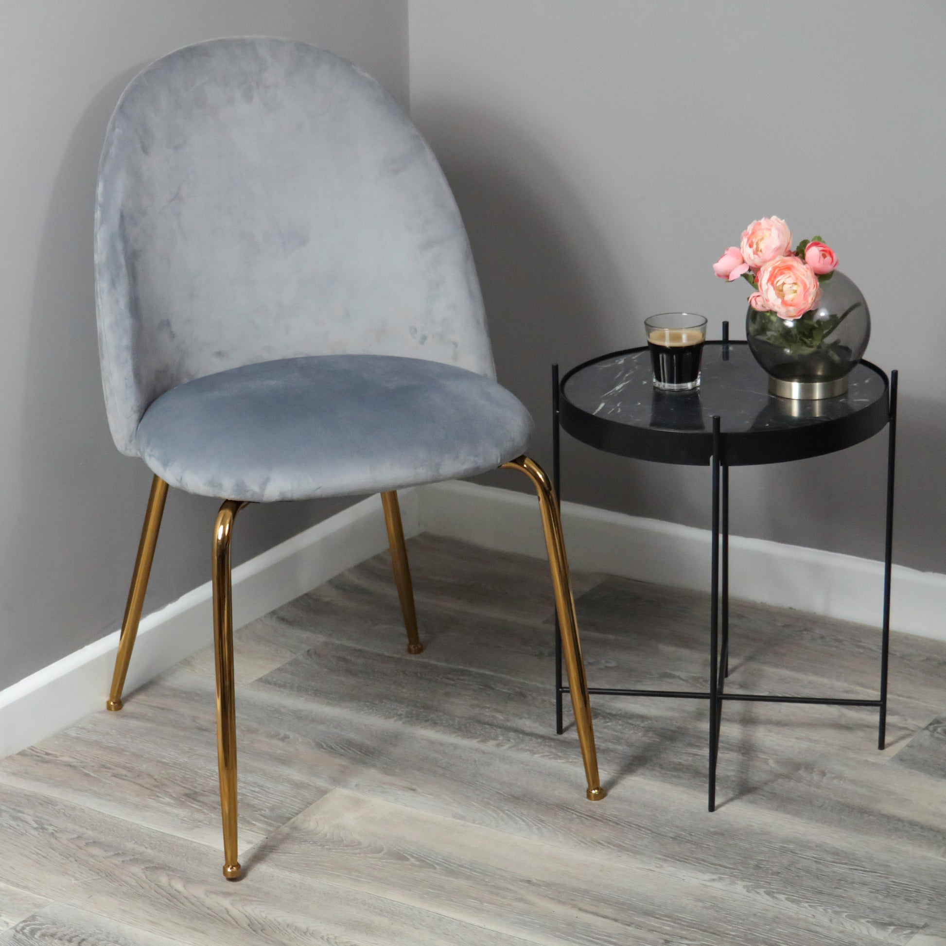 Pair of Gatsby styled Grey Velvet Dining Chairs - Gold Legs (set of 2) Chair CasaFenix